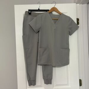 Mandala Scrub Set Womens XXS Gray Top Pants Joggers Medical Uniform Pockets